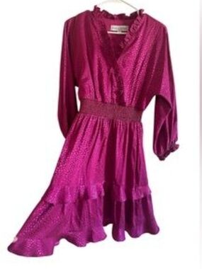 Emma & Michele Magenta Ruffled V-Neck Long Sleeve Dress